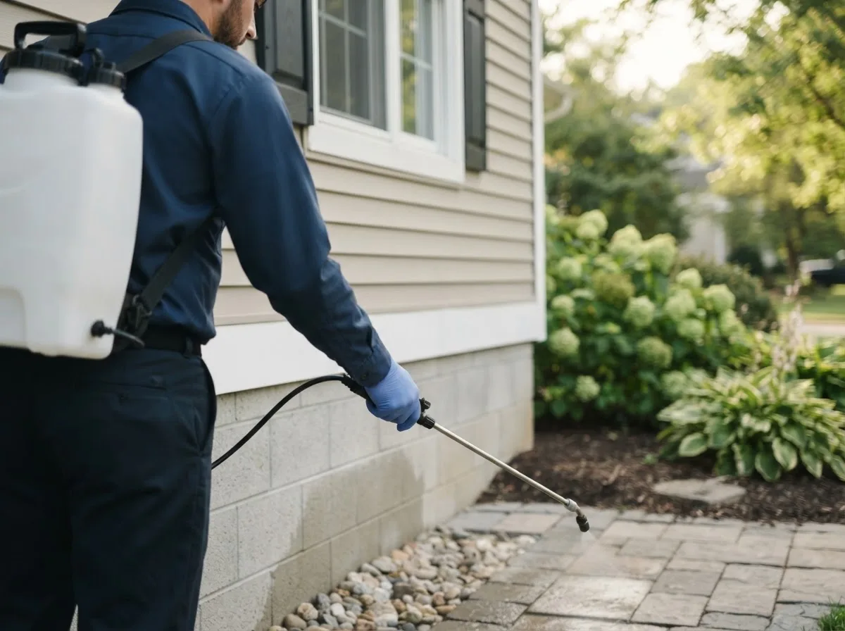 Pest control technician inspecting a home in Rainelle, WV